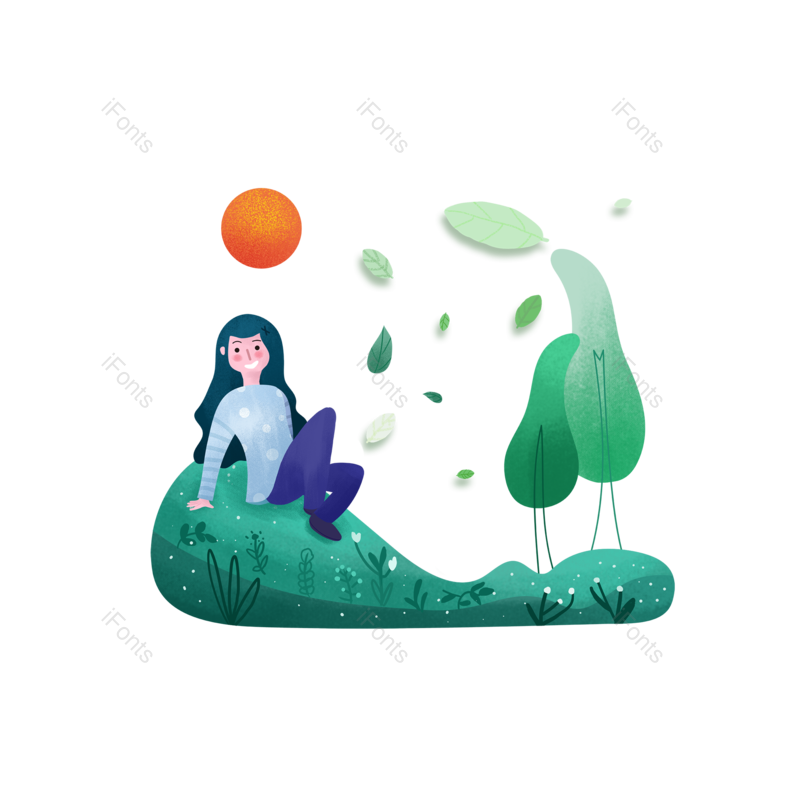 树木图片,春季元素,女孩PNG,春天免抠素材